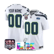 Men’s 2026 Seattle Seahawks Super Bowl LX & USA 250 5Oth White Jersey